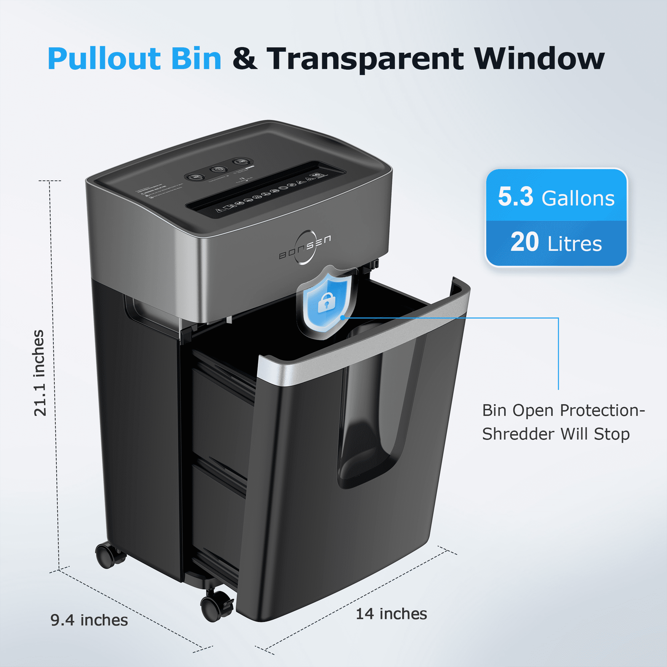 BONSEN 16-Sheet Cross Cut Paper Shredder Home Office Heavy Duty Shredders with 5.3 Gal Pullout Bin