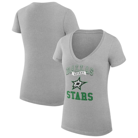 Women's G-III 4Her by Carl Banks Heather Gray Dallas Stars Super-Slim Fit Lightweight Team Logo Graphic V-Neck T-Shirt