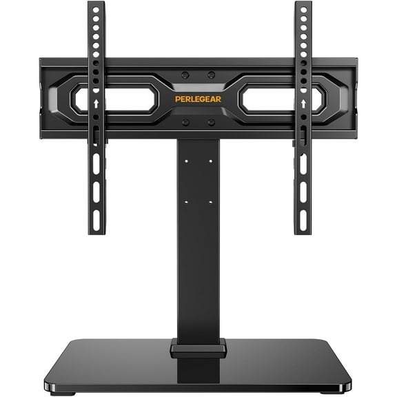 Perlegear Tabletop TV Stand, Universal TV Stand for 23–60 Inch LCD LED OLED TVs, Height Adjustable TV Base Stand with Tempered Glass Base Cable Management,VESA 400x400mm, PGTVS02