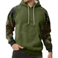 thumbnail image 2 of Men’s Pullover Hoodie with Camouflage Print Sleeves Adjustable Drawstring Hood and Front Kangaroo Pocket Casual Style Green M, 2 of 5