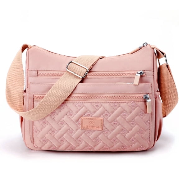 RAISTYW Crossbody Bags for Women & Moms, Multi-Pocket Nylon Handbags Shoulder Purses for Ladies, Pink