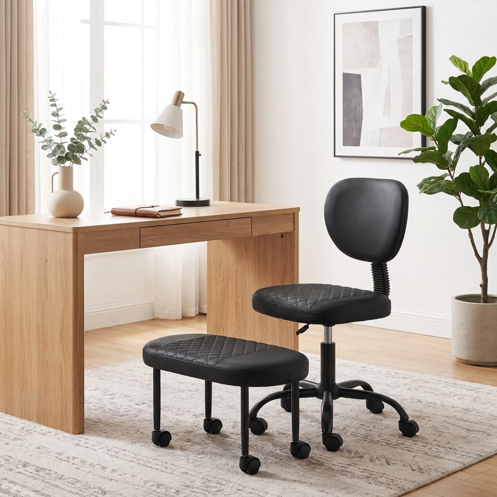 Furnibear Ergonomic Cross Legged Office Chair with Height-Adjustable Seat for Home Office Study Desk Computer Task, Black