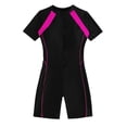 thumbnail image 2 of Women's One Piece Swimsuit Solid Color Patchwork Flat Leg Short Sleeve Zipper Front for Beach Pool Vacation,Purple Pink,XL, 2 of 7