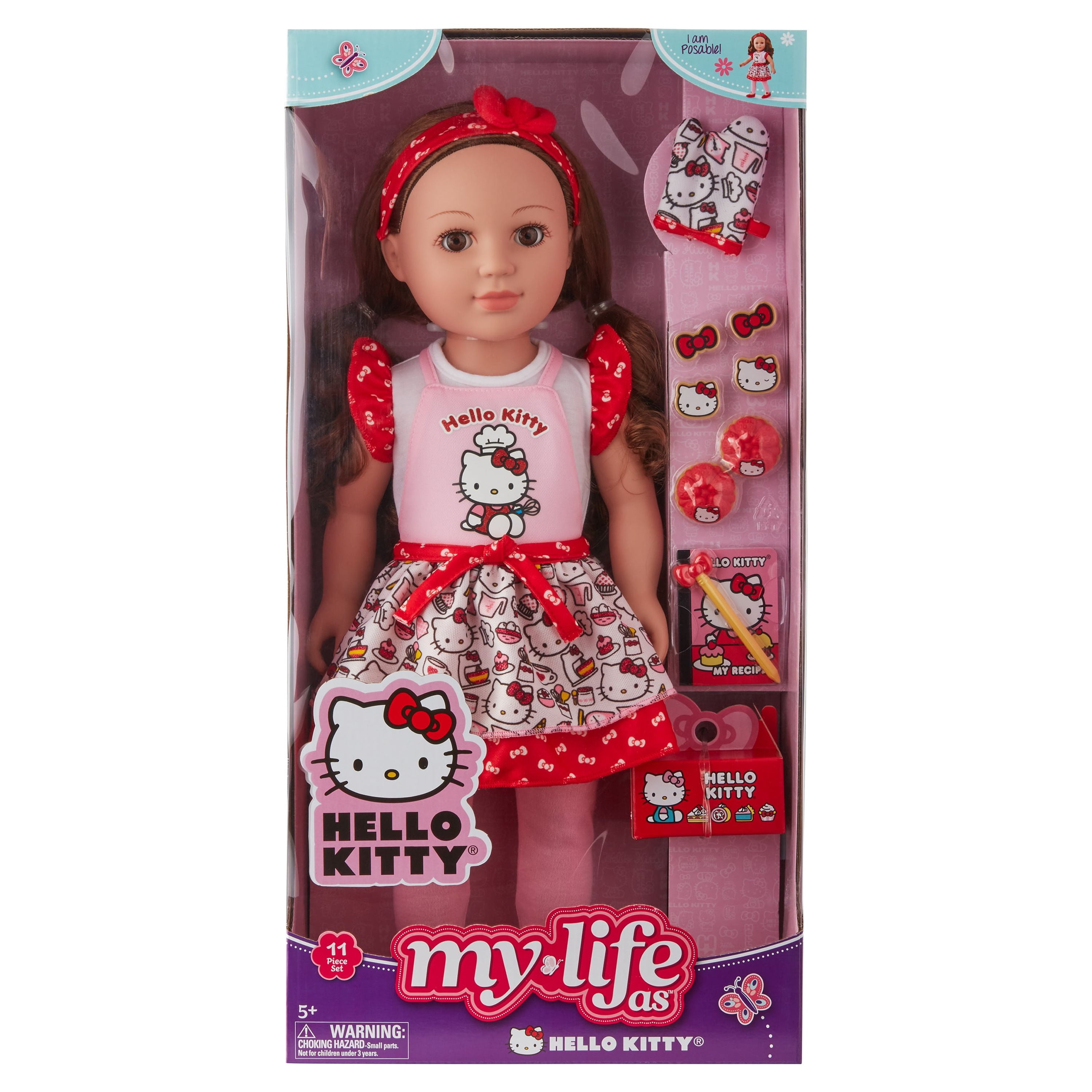 My Life As Poseable Hello Kitty Baker 18inch Doll, Brunette Hair, Brown Eyes