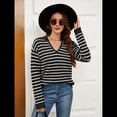 thumbnail image 4 of Suéteres de Mujer 2025, Cuello en V, Larga, Tops A Rayas, Otoño Invierno, Ropa de Punto Cómoda, Suéter Tipo Pulóver y Negro XL, 4 of 9