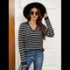 thumbnail image 4 of Suéteres de Mujer 2025, Cuello en V, Larga, Tops A Rayas, Otoño Invierno, Ropa de Punto Cómoda, Suéter Tipo Pulóver y Negro S, 4 of 9