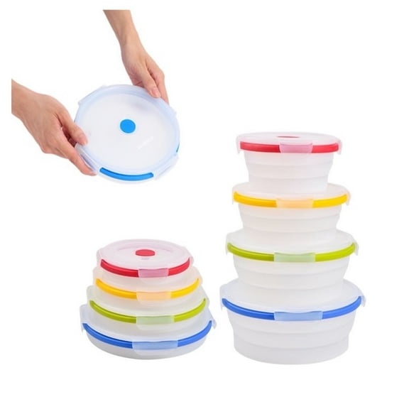 Ecoberi Collapsible Multicolor Silicone Microwave Safe Food Storage Containers, 4-Count