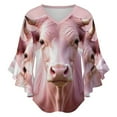 thumbnail image 5 of Strawberry Highland Cow Women's V-Neck Blouse With 3/4 Ruffled Bell Sleeves Casual Top Ladies Blouses, 5 of 7