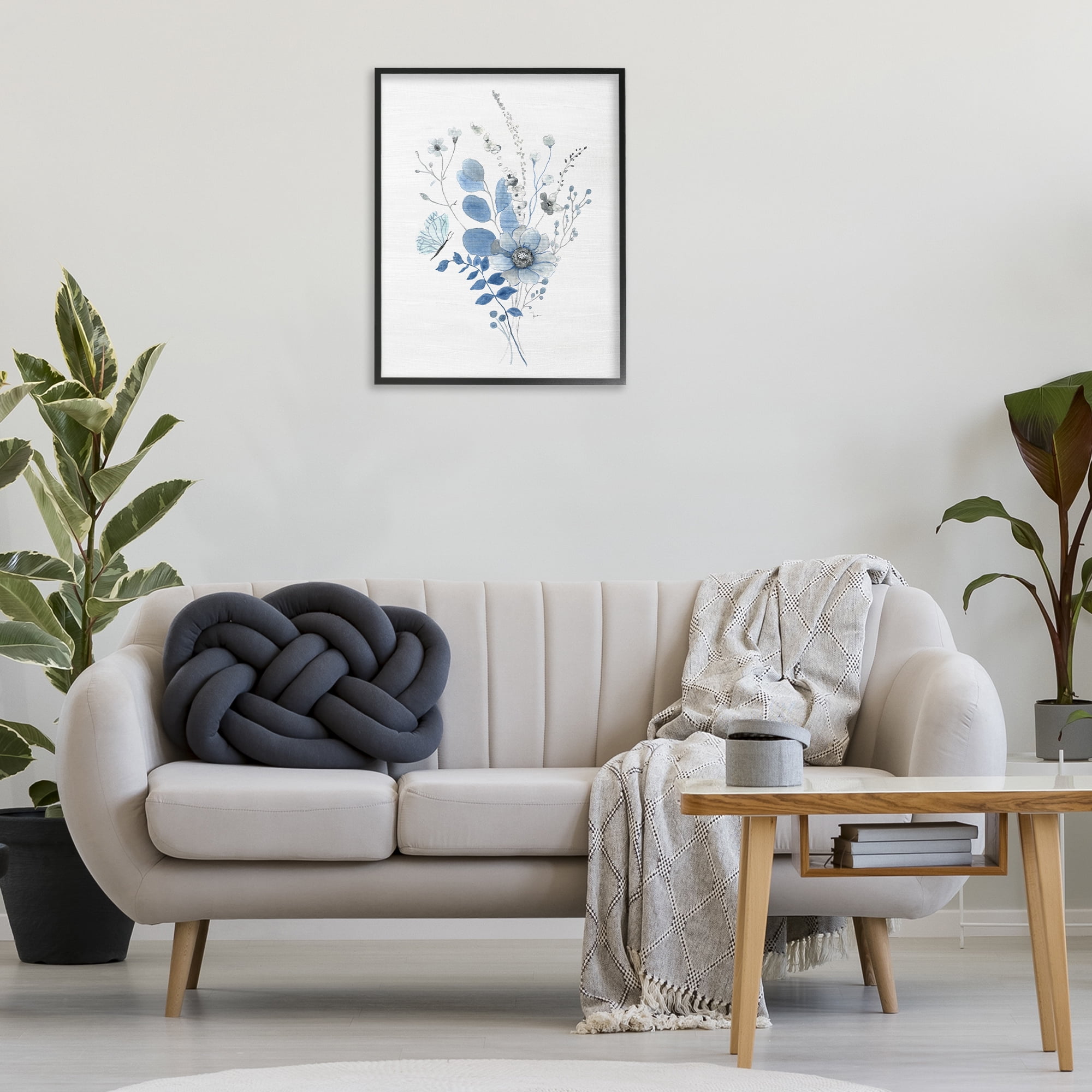 Stupell Industries Subtle Blue Wildflowers Botanical & Floral Painting Black Framed Art Print Wall Art, 24 x 30