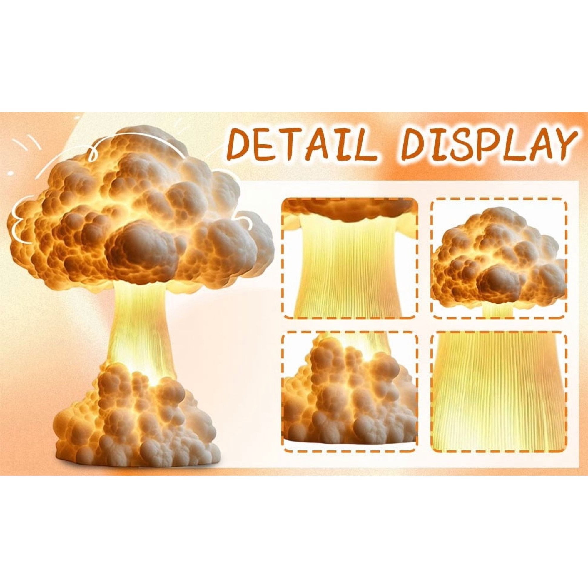 Mushroom Cloud Table Lamp, Atomic Bomb Blast 3D Explosion Night Light, Unique Handmade Resin Lamp for Bedroom, Desk, Home Decor & Creative Gifts Battery Model，2pc