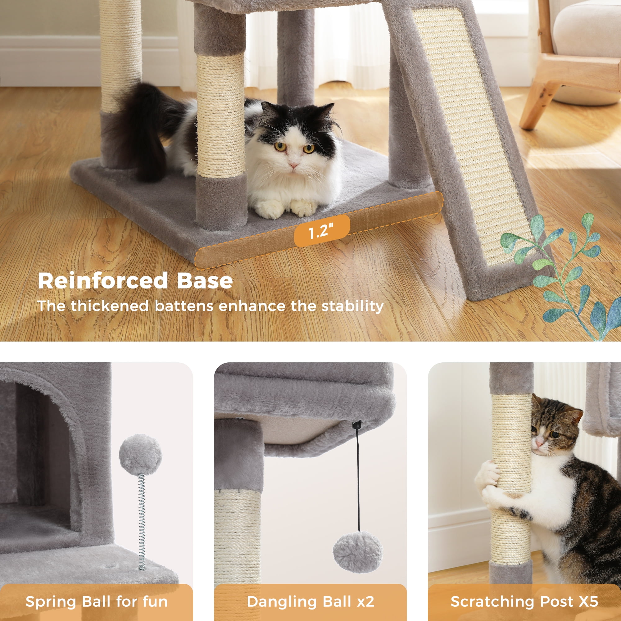 Pefilos 64" Multi-Level Cat Tree Tower for Large with Hammock, Plush Cat Condos for Indoor Cats, Gray Pefilos 64" Multi-Level Cat Tree Tower for Large with Hammock, Plush Cat Condos for Indoor Cats, Gray