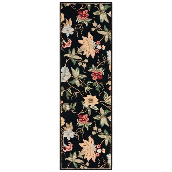 SAFAVIEH Chelsea Gisselle Bordered Wool Runner Rug, Black, 2'6" x 20'