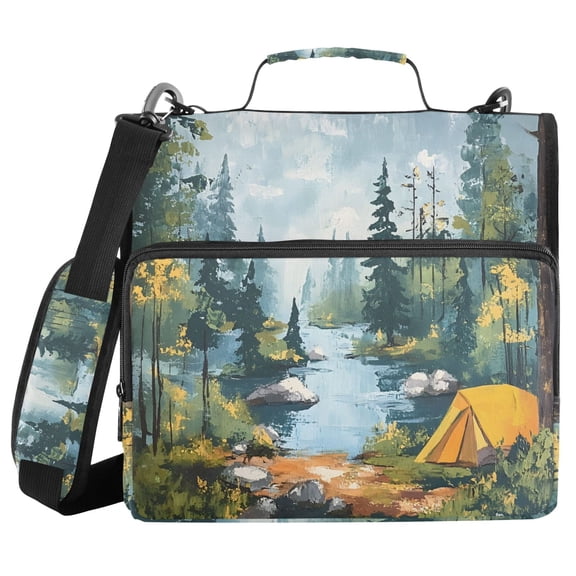 3 Ring Zipper Binder with Shoulder Strap Waterproof Trapper Keeper 2 Inch D-Ring 500 Sheets Capacity Camping in Forest