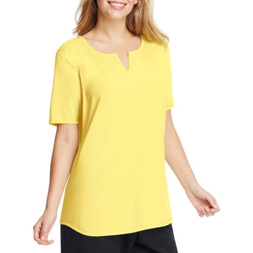 Women's Plus-Size Solid Split-Neck Shirttail T-shirt - Walmart.com