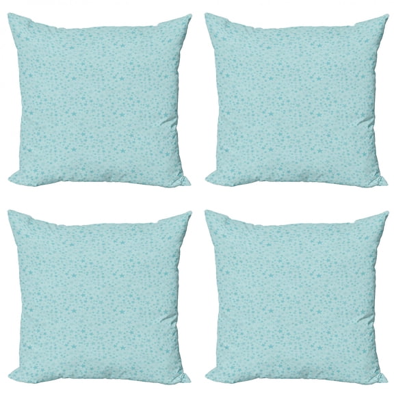Pastel Throw Pillow Cushion Case Pack of 4, Continuous Pattern of Creative Irregular Order Star Shapes, Modern Accent Double-Sided Print, 4 Sizes, Pale Seafoam Pale Blue, by Ambesonne