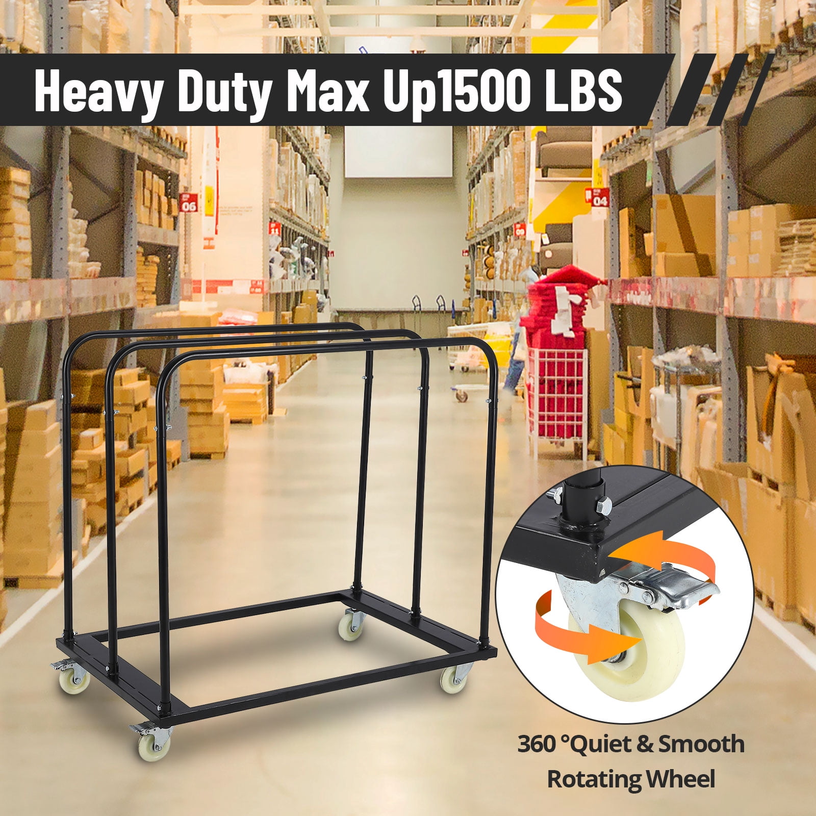 Accreate Steel Drywall Dolly, Heavy-Duty Panel Truck Cart with 5” PU Swivel Wheels for Moving Building Materials Furniture