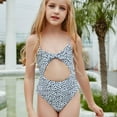 thumbnail image 2 of Odeerbi Girls Swimsuit Toddler One-piece Swimsuit Leopard Print Hollow Out Splicing Beach Swimwear Multicolor, 2 of 9