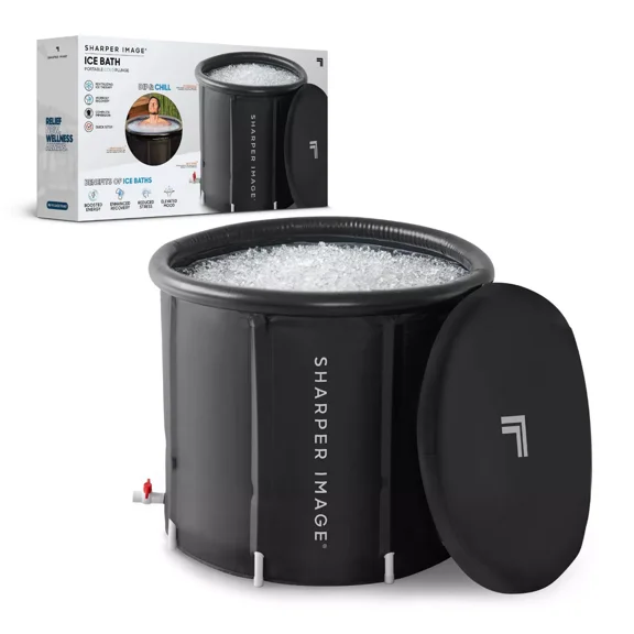 Open Box SHARPER IMAGE PORTABLE ICE BATH 31.5"X29.5" OVAL PLUNGE POOL - BLACK