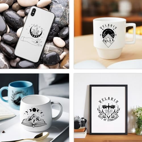 Acotar Merchandise UV DTF Stickers - 20 Sheets Black Acotar Uvdtf Cup Wraps for 16 20 40 oz Glass Water Bottle, Velaris Elk Dragon Waterproof Transfer Sticker Decals DIY Mug Craft Decoration