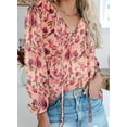 thumbnail image 2 of SUCS Women's Casual Boho Floral Printed V Neck Tops Drawstring Short Long Sleeve T Shirt Blouses, 2 of 4