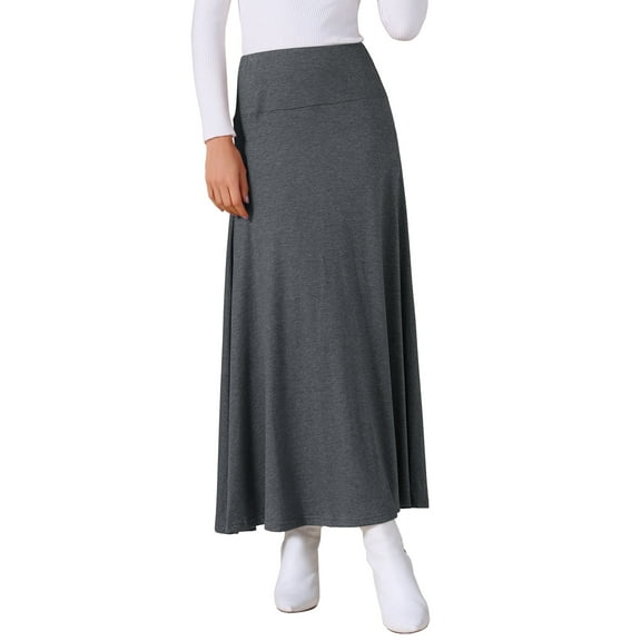 INSPIRE CHIC Women's Skirt High Waist Stretch Solid Lightweight  Flowy Flare Casual Maxi Skirts S Dark Gray