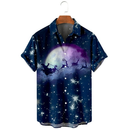 

Christmas Short Sleeve Button-Down Shirt Collar Shirt & Top for Boys Men