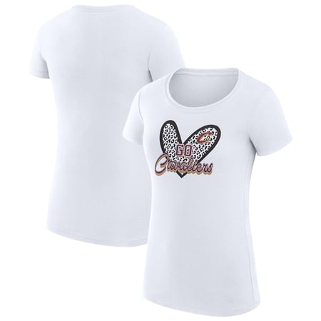Women's G-III 4Her by Carl Banks White Cleveland Cavaliers Super-Slim Fit Lightweight Leopard Heart T-Shirt