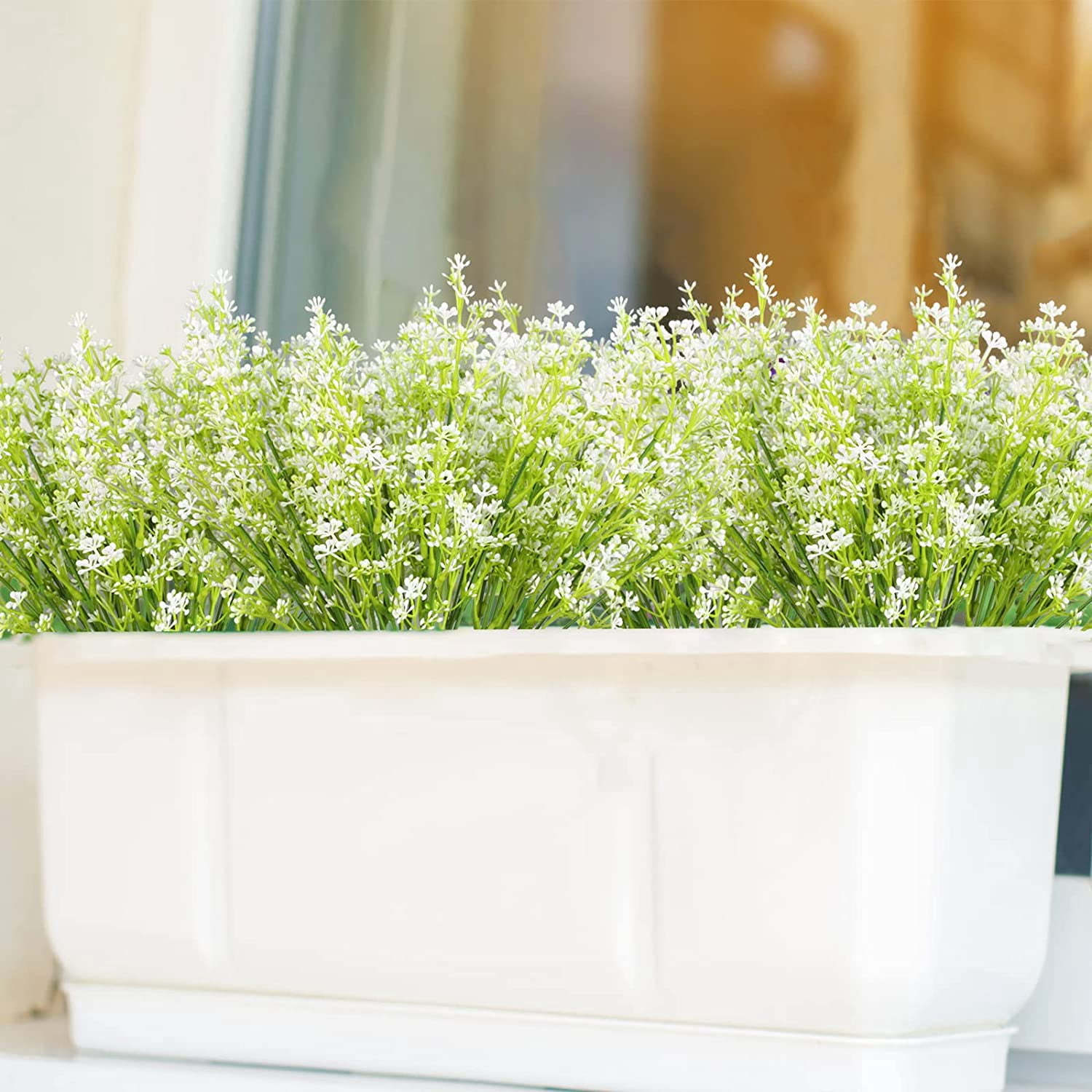 MAMOWEAR Artificial Baby breath Flowers for Outdoor Spring Fall Fake Flowers Bulk Faux Flower Bouquets for Harvest Festival Home Window Box Décor(12pcs, White)