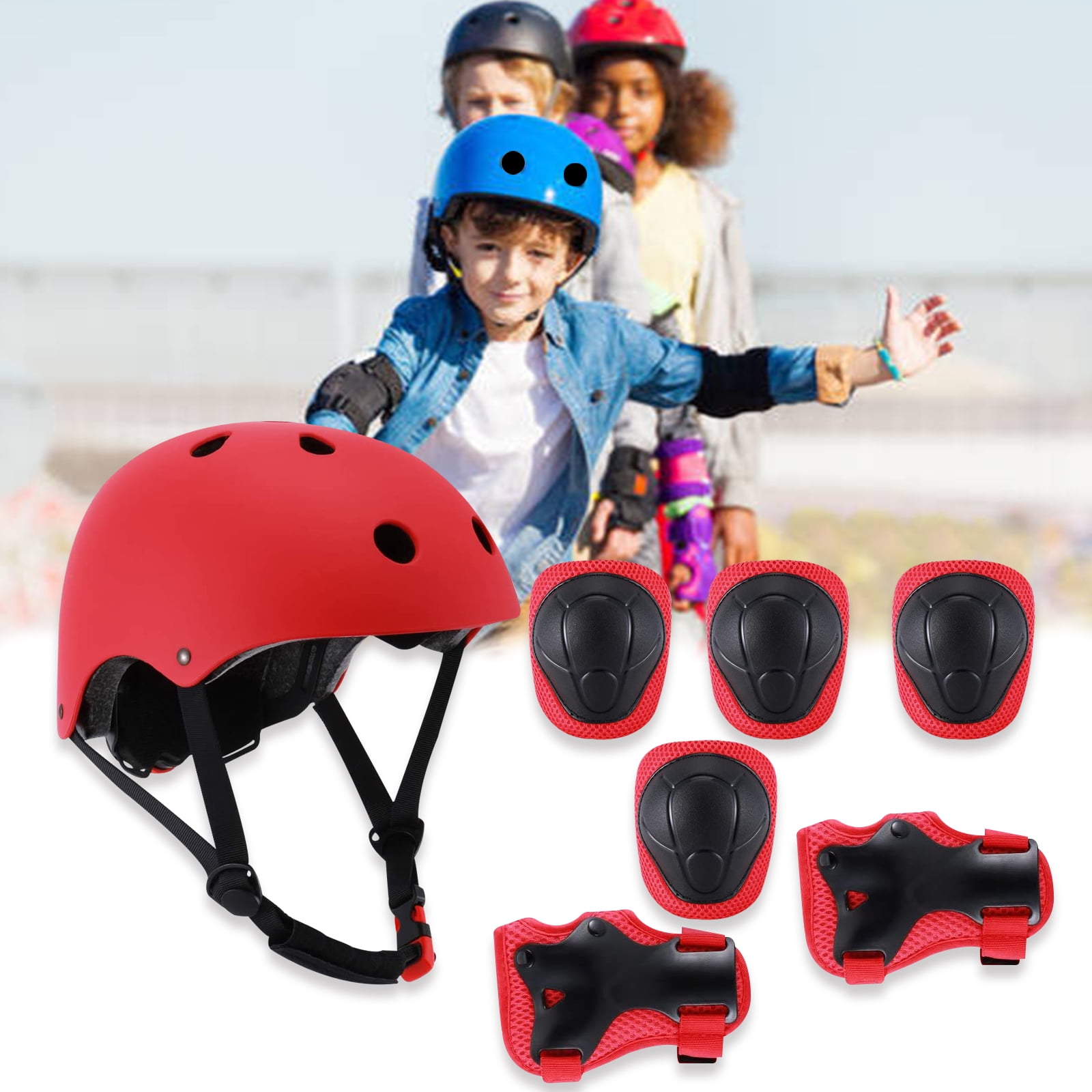 Knee Pads Elbow Pads Wrist Guards Protective Gear Set Kids Toddler Bike Helmet 