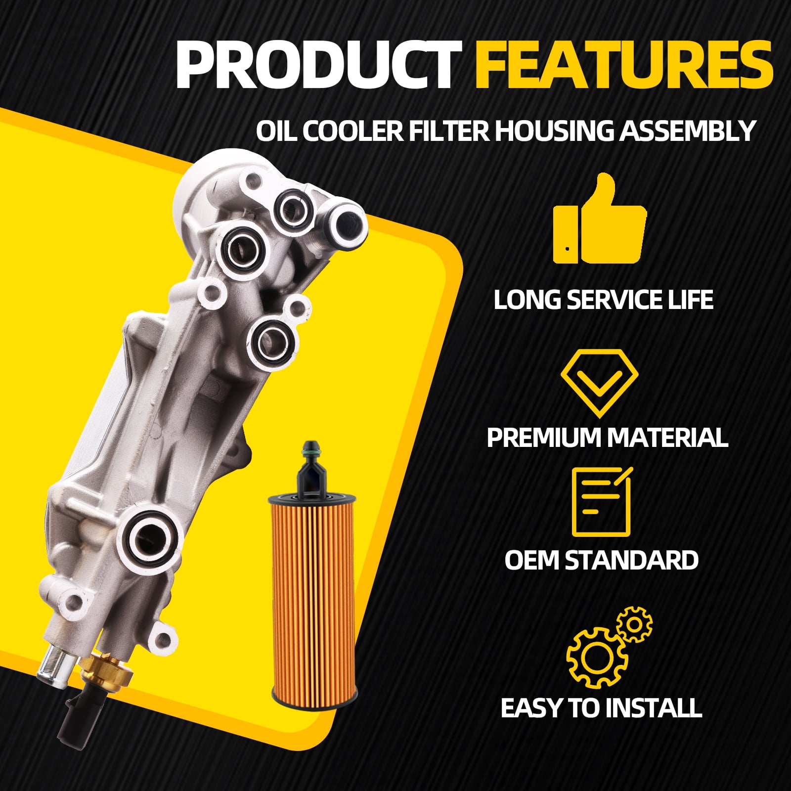 Aluminum Oil Cooler Oil Filter Housing with Kit Oil Cooler Gaskets and Sensor Filter Compatible with 2011-2016 Chrysler 200 300 Charger Challenger Journey Wrangler Ram ProMaster 3.6L 68191349AA