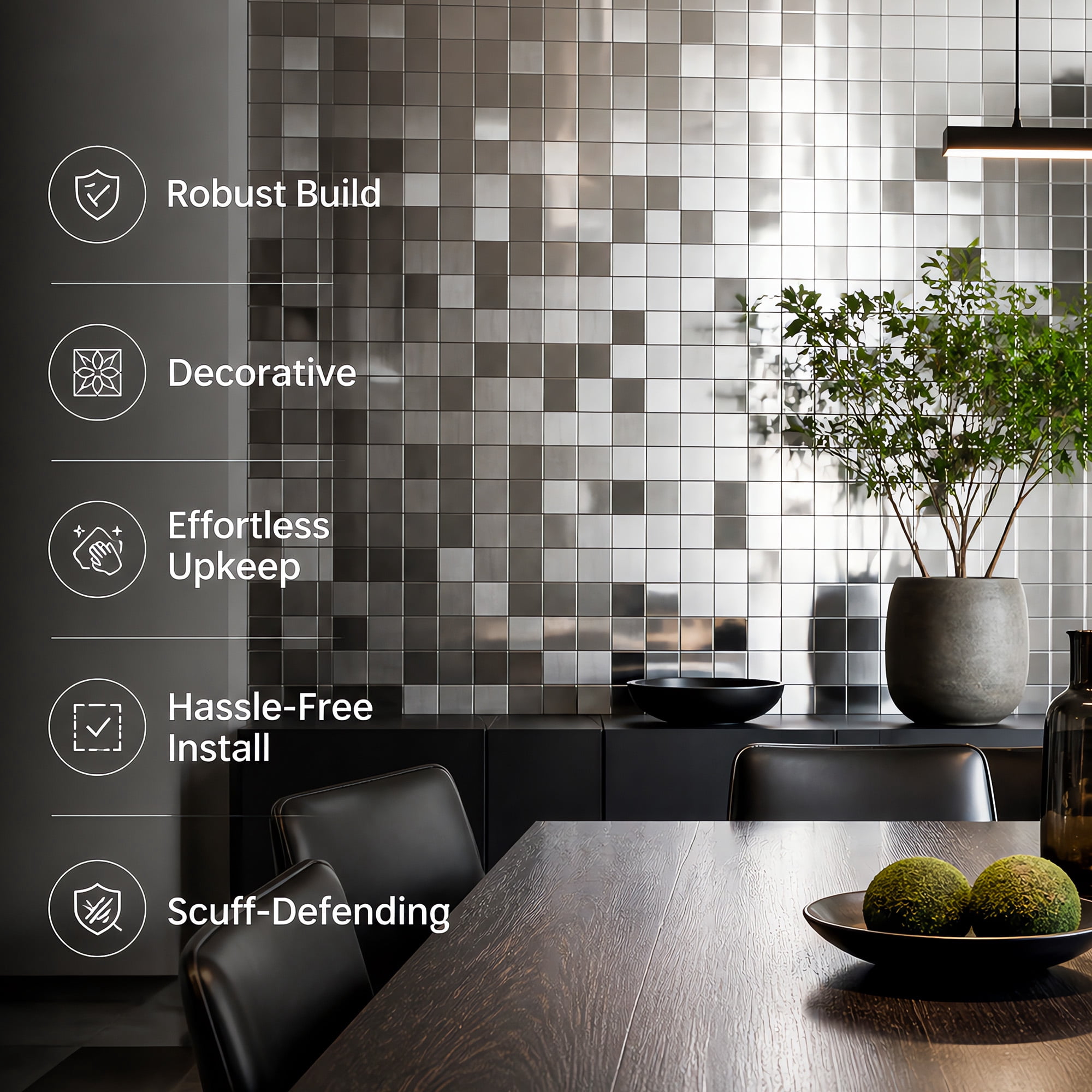 BEAUTYPEAK Modern Metal Wall Decor, 5PCS 12" x 12" 3D Textured Decorative Wall Panels, Silver