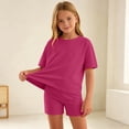 thumbnail image 7 of BXJX Girls Summer Outfit Sets, Short Sleeve Crew Neck 2 Piece T-Shirt and Shorts Set Hot Pink Size 14-16 T, 7 of 7