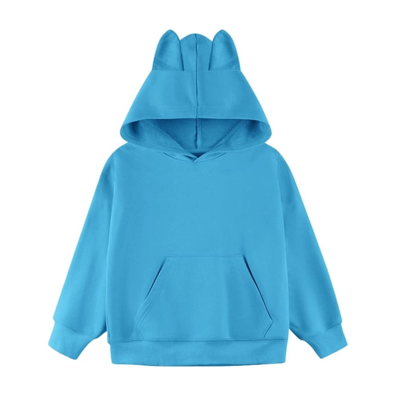 TIREOW Girls Hoodie Solid Color Long Sleeve Hooded Pullover Sweatshirt with Cute Ears Loose Casual Hoodie Sweatshirt Tops