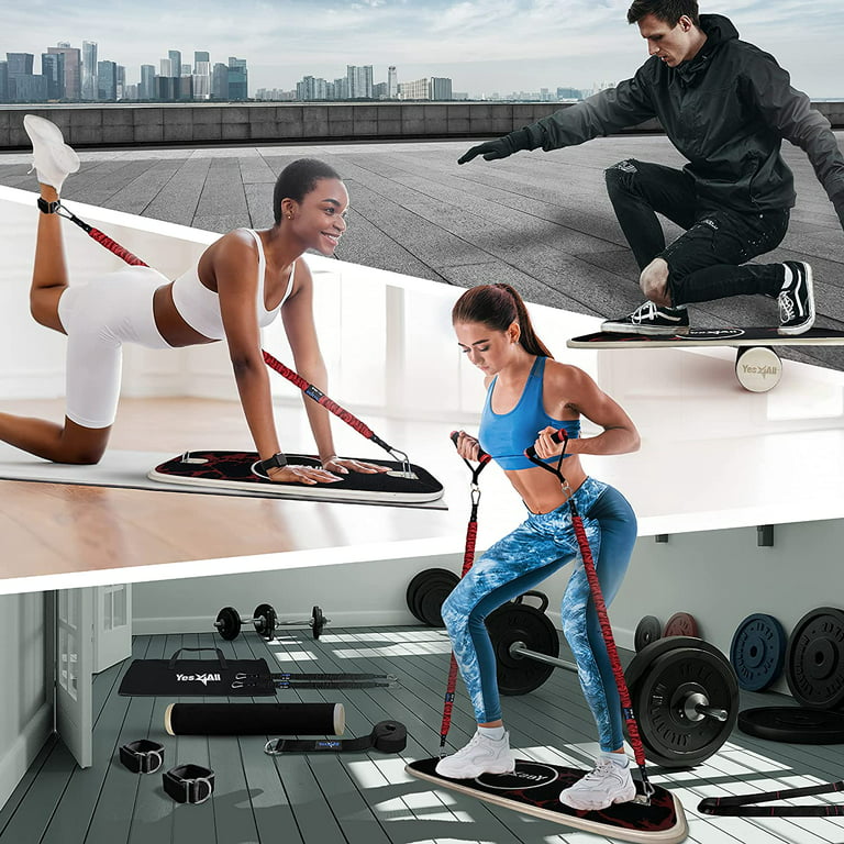 Yes4All Balance Board Trainer and Exercise Bands, Multi-Functional Set for  Full Body Workout 