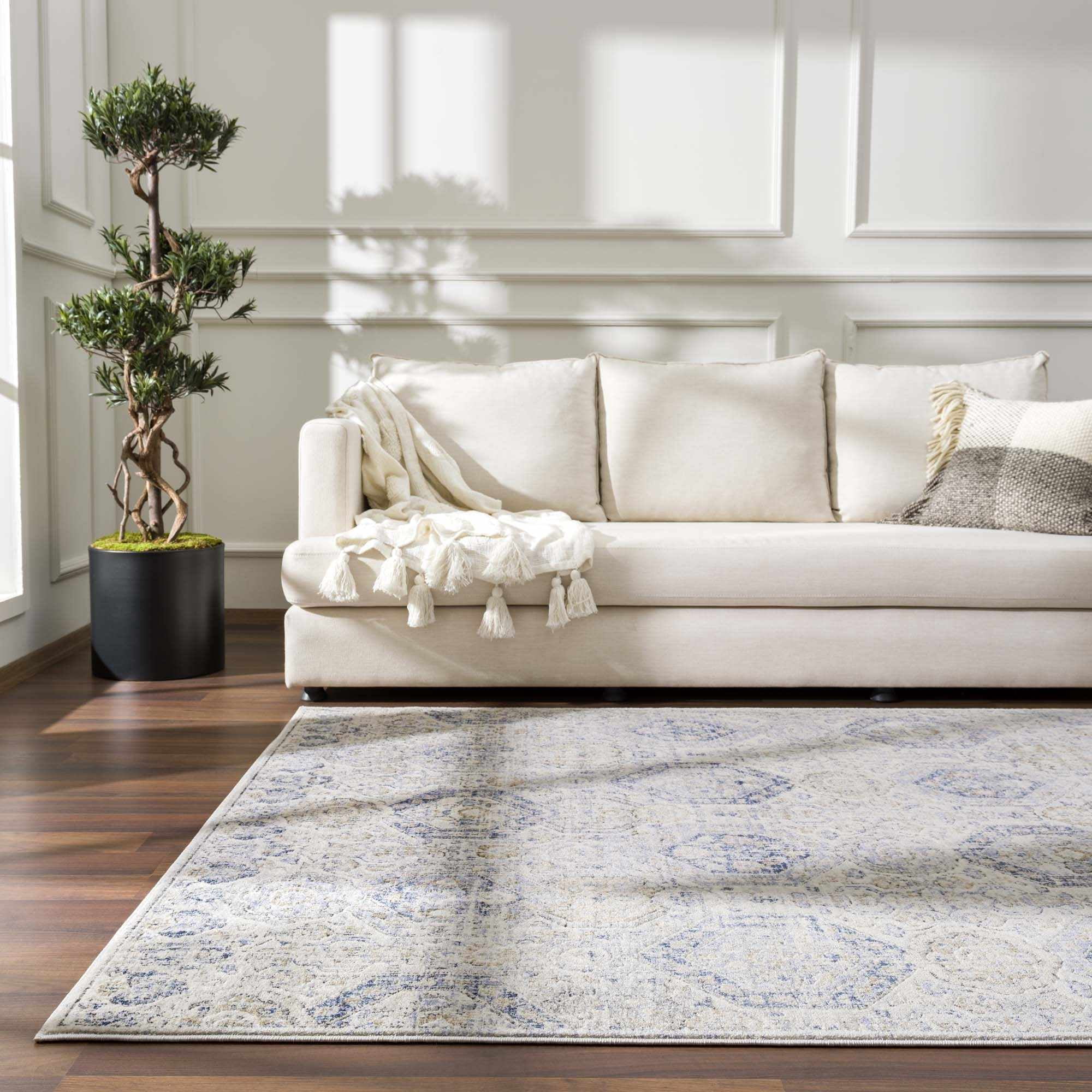 Hauteloom Burnettsville Boho Vintage Traditional Damask Area Rug - Farmhouse Traditional Floral Medallion Carpet for Living Room, Bedroom, Dining Room - Blue, Gray, Brown 7'10" x 10'2" (8x10)