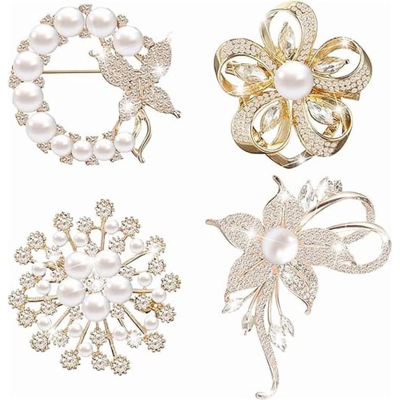 4 Pcs Crystal Pearl Brooch for Women, Elegant Wedding Bridal Brooch, Christmas Gift Pin, Teacher Appreciation Gift, Bling Accessories for Prom Party, Blazer Jacket Lapel Pin