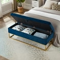 thumbnail image 3 of 58.6" Velvet Storage Ottoman Bed Bench - Modern Button Tufted Footrest with Metal Base, Multi-Functional Space-Saving Seating for Bedroom Entryway & Hallway, Navy Blue, 3 of 7