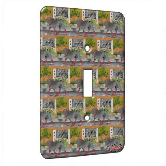 KuzmarK™ Single Gang Toggle Switch Wall Plate - Blue Chinese Shar Pei Rainy Day Dog Modern Art by Denise Every