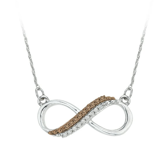 KATARINA 1/20 Cttw Brown and White Diamond Two Row Infinity Pendant Necklace in 10K White Gold