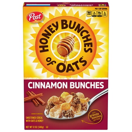 Post Honey Bunches of Oats Cinnamon Bunches Breakfast Cereal, Crunchy, 12 oz, Cardboard Box