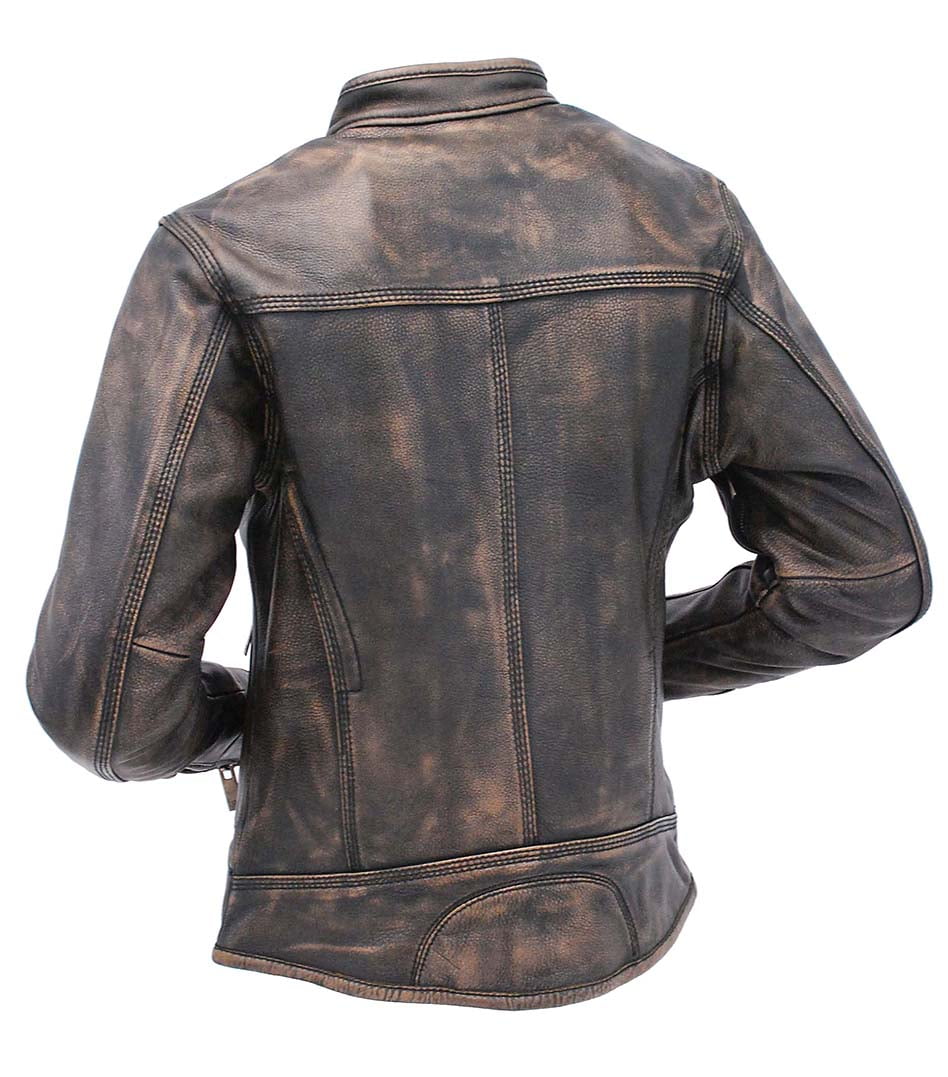 Women S Long Vintage Brown Leather Motorcycle Scooter Jacket W Pockets La2550vzdn