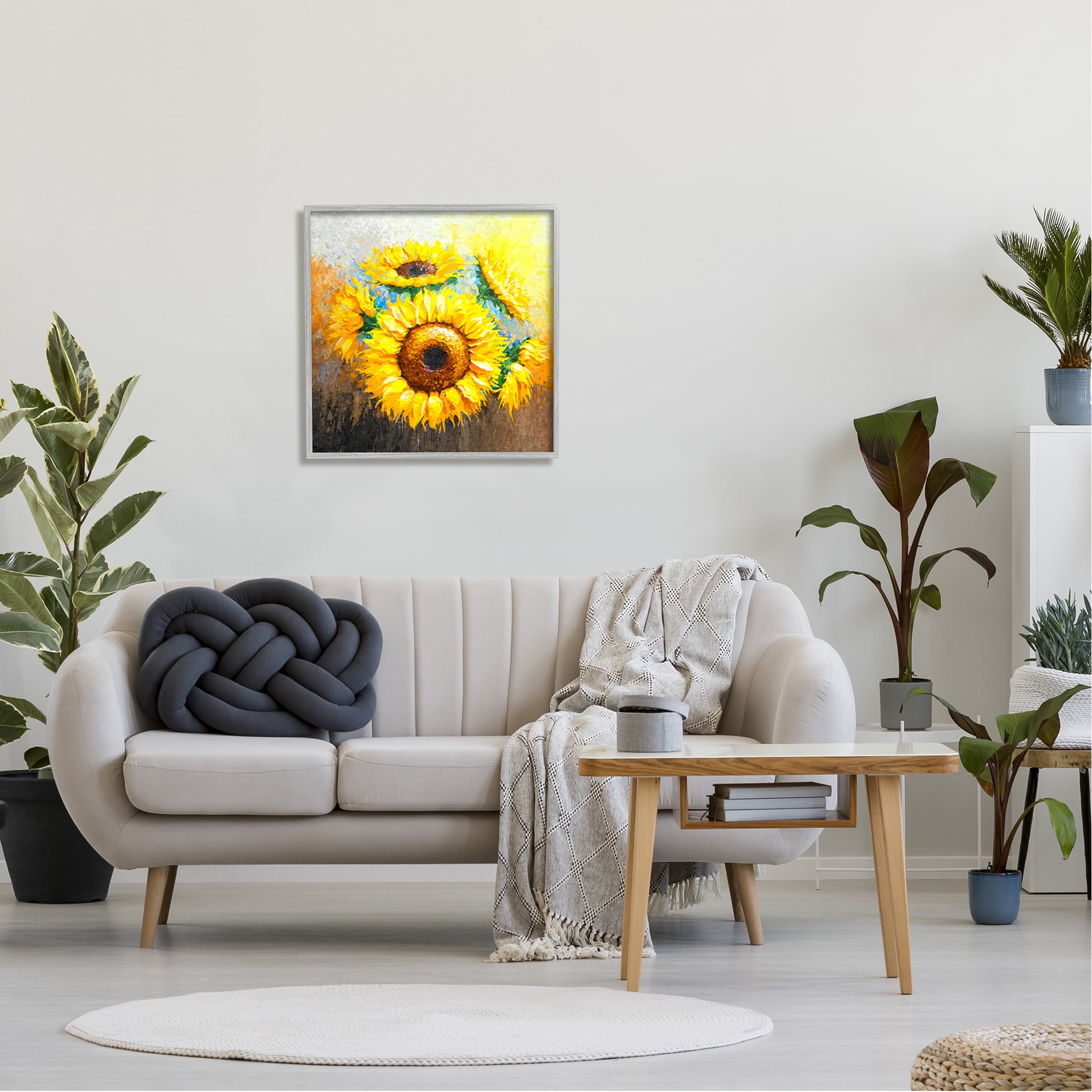 Stupell Vivid Yellow Sunflowers Impressionist Style Botanical & Floral Painting Gray Framed Art Print Wall Art