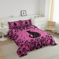 thumbnail image 3 of YST Girls Boho Black Cat Bedding Set Queen Pink Black Halloween Gothic Comforter Set For Kids Teen Women Exotic Damask Floral Goth Cat Bed Comforter Set Hippie Stars Moon Animal Quilt, 3 of 6