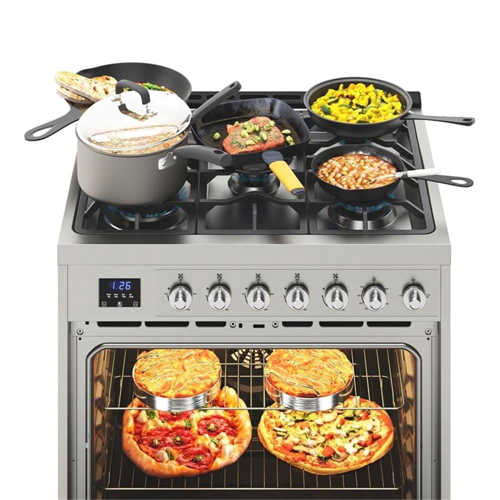 Pemberly Row Modern 30" Stainless Steel Professional Gas Range