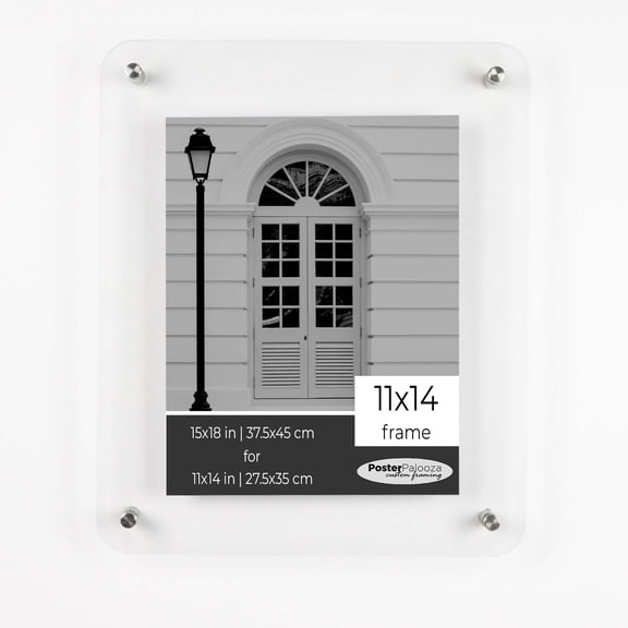11x14 Acrylic Floating Frame with Silver Standoff Wall Mount Hardware