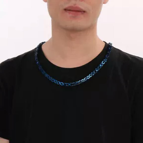 HOOUN 8mm 26'' Women Mens Stainless Steel Flat Byzantine Chain Necklace Blue Gold-blue