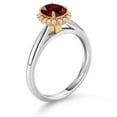 thumbnail image 3 of Gem Stone King 925 Sterling Silver and 10k Yellow Gold Red Rhodolite Garnet and White Lab Grown Diamond Halo Engagement Ring for Women (1.03 Cttw, Gemstone January Birthstone, Oval 7X5MM, Size 5), 3 of 4