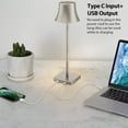 thumbnail image 3 of LED Desk Lamp Cordless Table Light, Rechargeable Battery Powered USB Charging Port 3 Levels Brightness Dimmable for Outdoor Modern Hotel Restaurant Dining Bedroom Study Portable Lights (Silver), 3 of 5