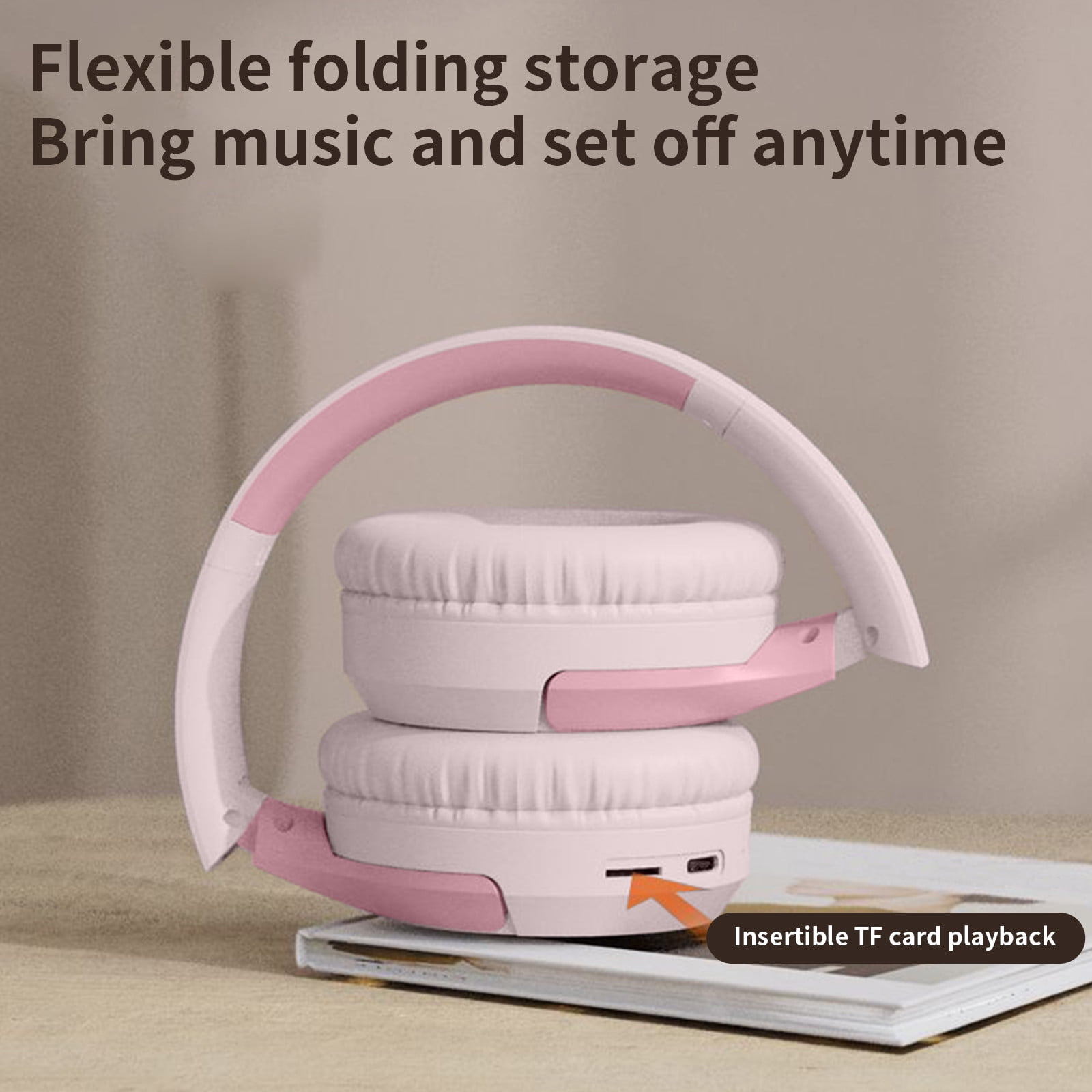 Bluetooth Headphones Over Ear, 6S Wireless Headphones Wired with 6 EQ Modes, 40 Hours Playtime Foldable HiFi Stereo Headset with Microphone, FM/TF for Cellphone/PC/Work,Pink