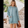 thumbnail image 4 of Vestido Informal Extragrande con Capucha, Larga, Dobladillo Dividido y Cordón Ajustable para Mujer con Bolsillo Tipo Canguro. Azul Oscuro XXL, 4 of 6